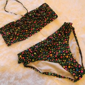 Multi colored flower print bikini